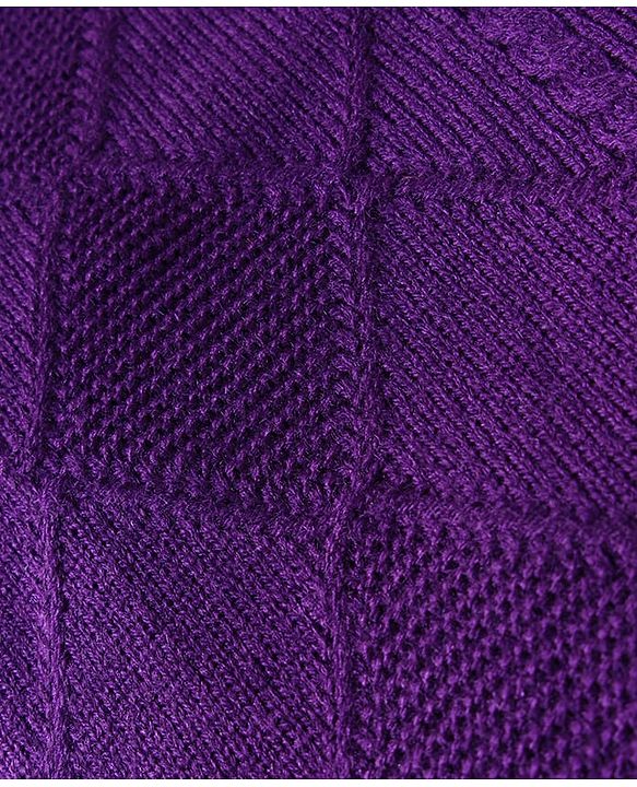 Babyhug Knitted Full Sleeves Sweater Set With Argyle Design - Purple