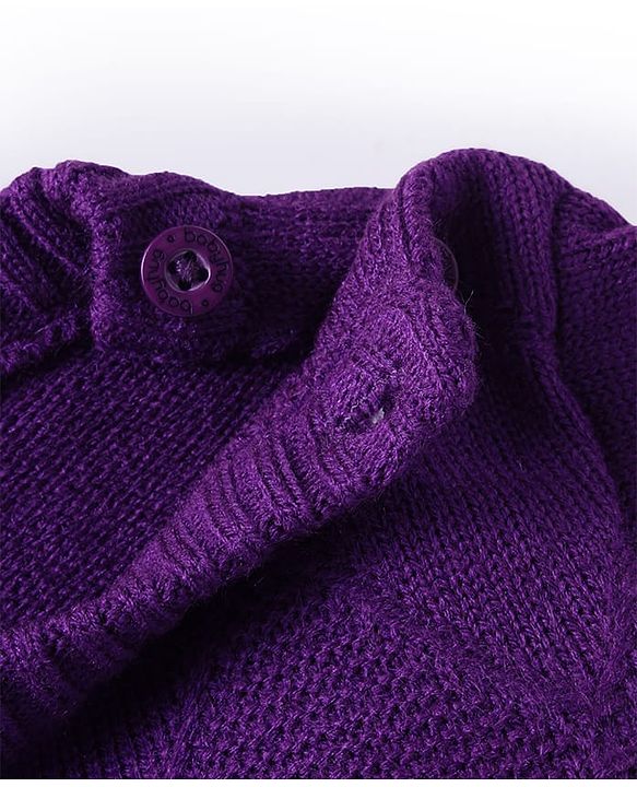 Babyhug Knitted Full Sleeves Sweater Set With Argyle Design - Purple