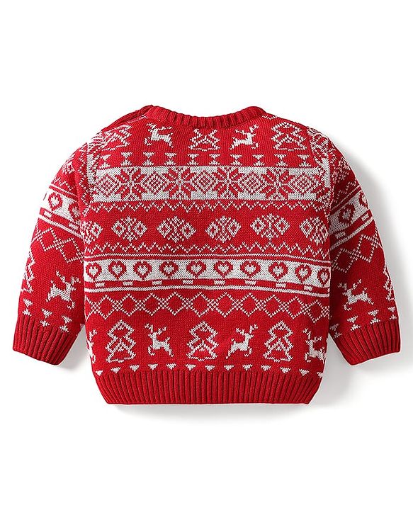 Babyhug Knitted Full Sleeves Pullover Sweater Set With Heart Design & Cap - Red