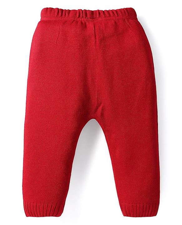 Babyhug Knitted Full Sleeves Pullover Sweater Set With Heart Design & Cap - Red