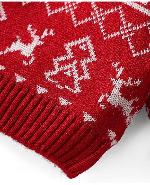 Babyhug Knitted Full Sleeves Pullover Sweater Set With Heart Design & Cap - Red