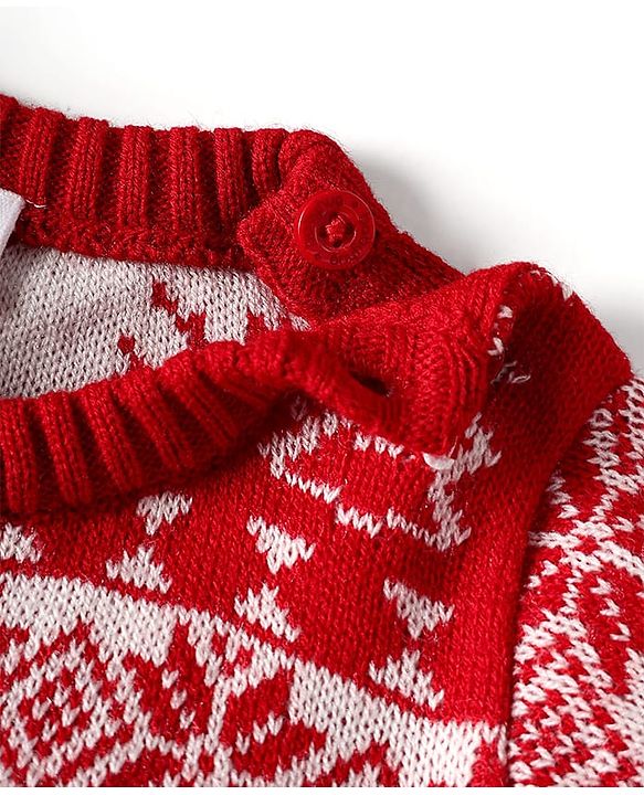 Babyhug Knitted Full Sleeves Pullover Sweater Set With Heart Design & Cap - Red