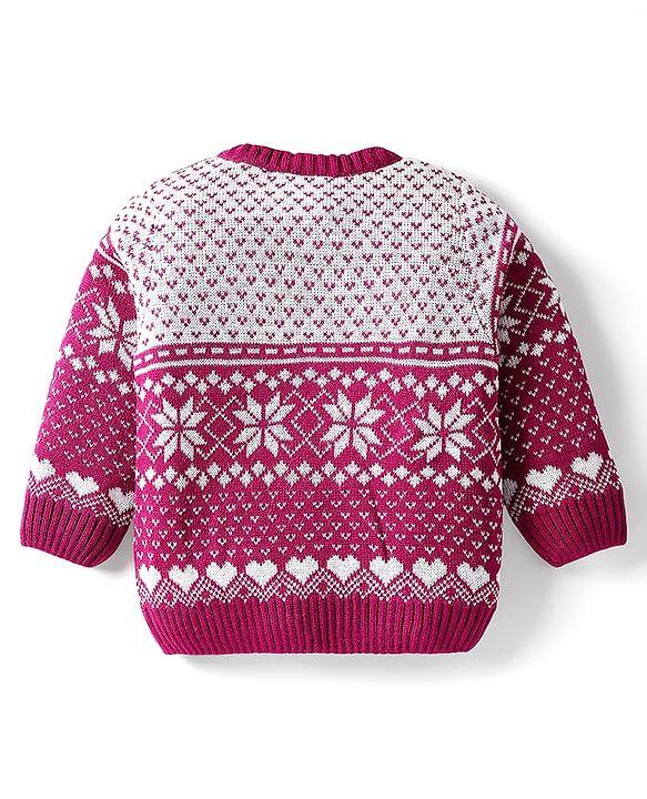 Babyhug Knitted Full Sleeves Pullover Sweater Set With Heart Design & Cap - Wine