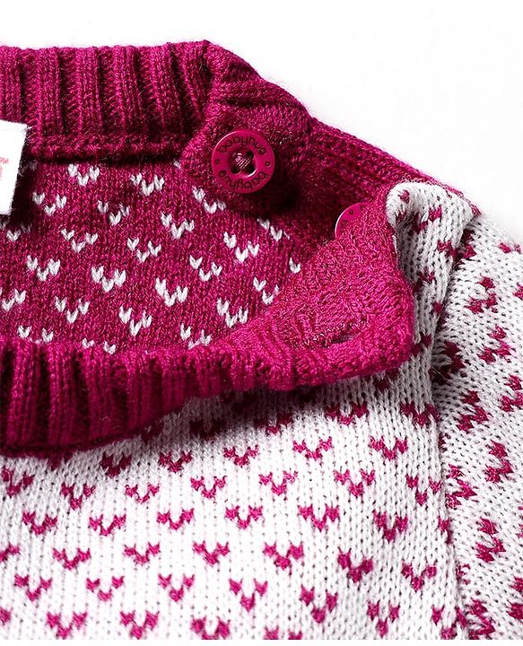 Babyhug Knitted Full Sleeves Pullover Sweater Set With Heart Design & Cap - Wine