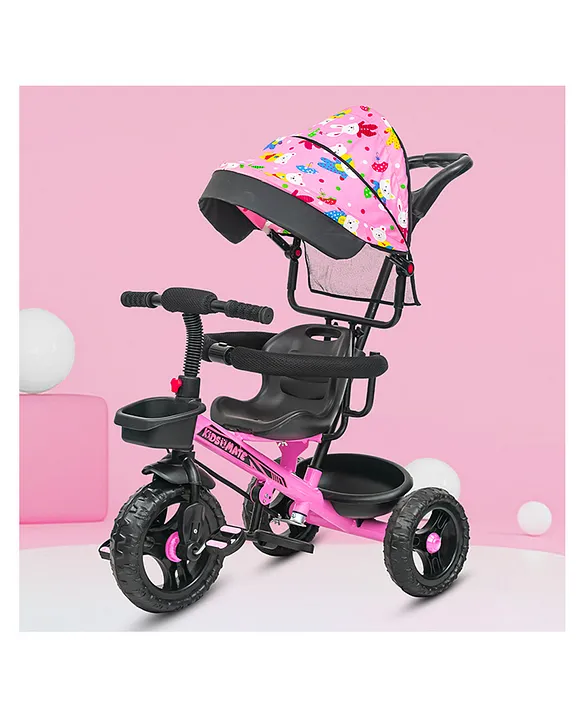 Kidsmate Deluxe Kids Tricycle with Adjustable Canopy Durable Plug Play  Baby Trike with Safety Rail Push Handle for Parents Safe Comfortable 