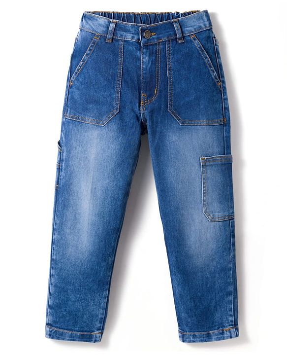 Pine Kids Denim Woven Full Length Washed Jeans with Pockets - Navy Blue