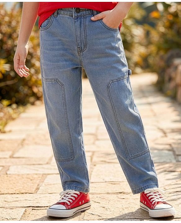 Pine Kids Denim Woven Full Length Washed Jeans - Light Blue