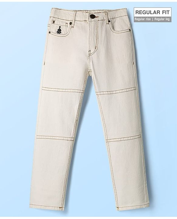 Pine Kids Denim Woven Full Length Solid Coloured Cut & Sew Jeans - White