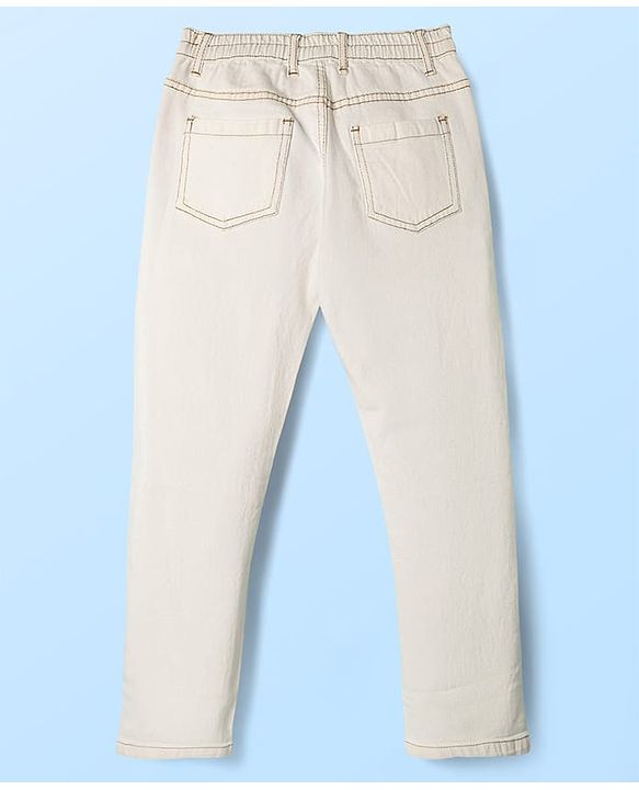 Pine Kids Denim Woven Full Length Solid Coloured Cut & Sew Jeans - White