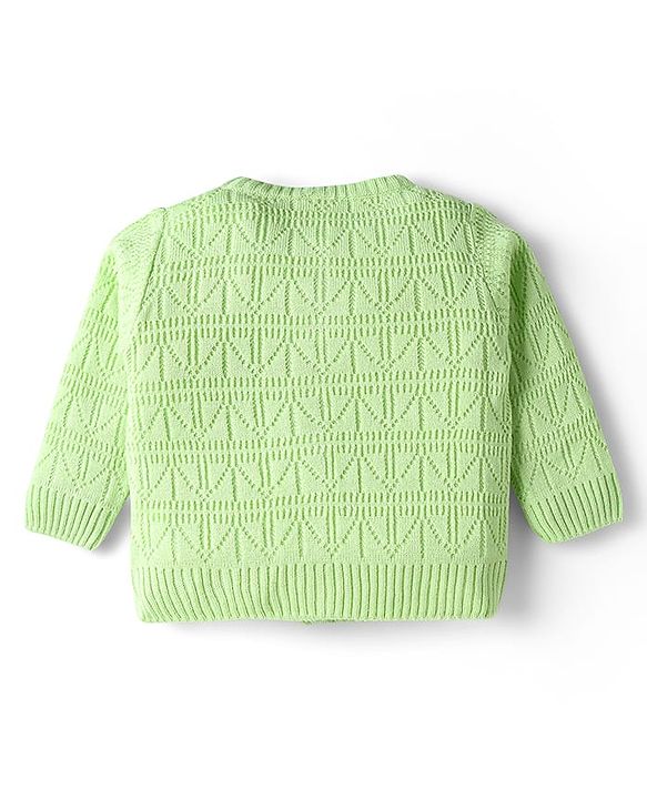Babyhug Knitted Full Sleeves Solid Front Open Sweater Set With Cap - Lime Green