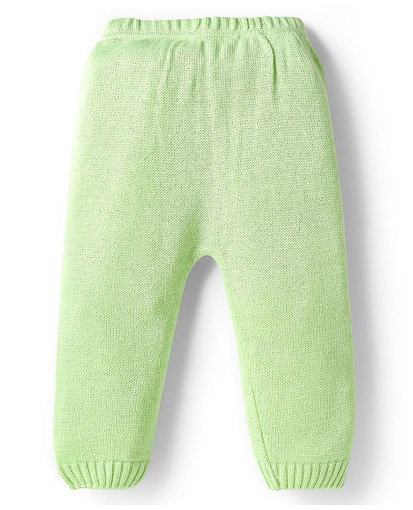 Babyhug Knitted Full Sleeves Solid Front Open Sweater Set With Cap - Lime Green