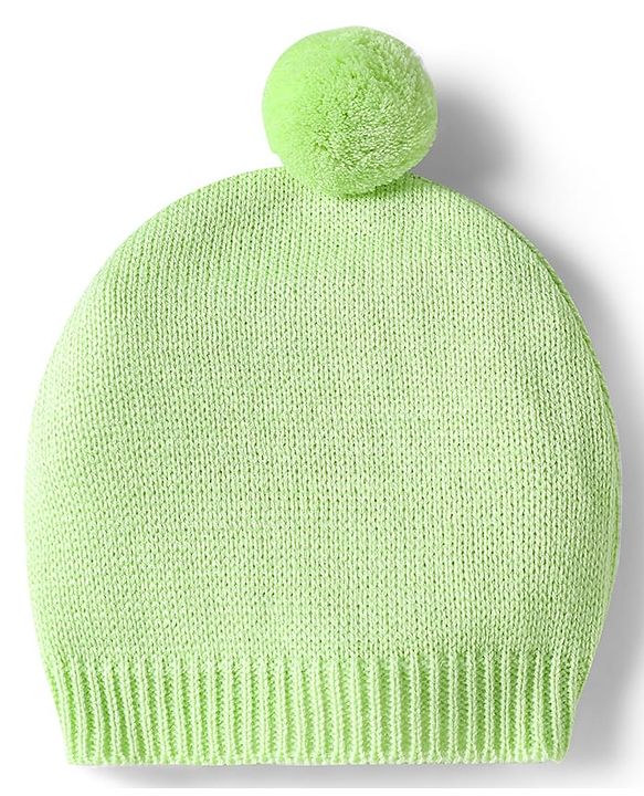 Babyhug Knitted Full Sleeves Solid Front Open Sweater Set With Cap - Lime Green