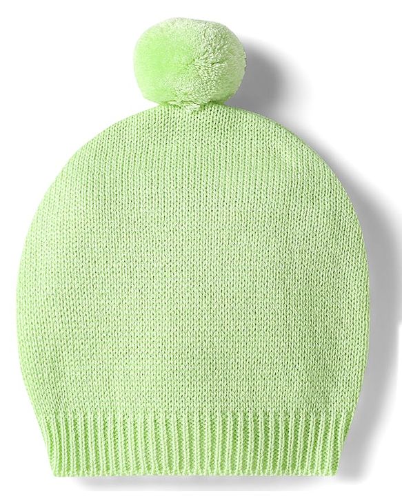 Babyhug Knitted Full Sleeves Solid Front Open Sweater Set With Cap - Lime Green