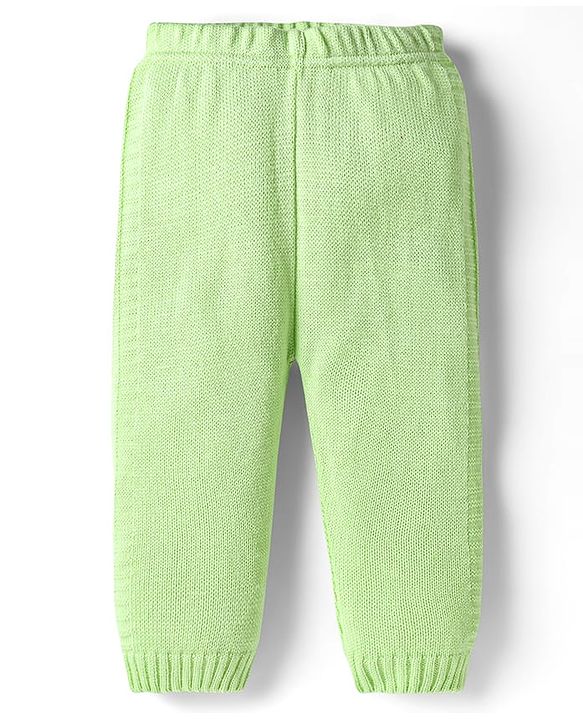 Babyhug Knitted Full Sleeves Solid Front Open Sweater Set With Cap - Lime Green