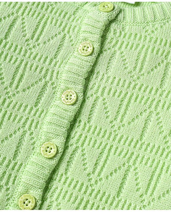 Babyhug Knitted Full Sleeves Solid Front Open Sweater Set With Cap - Lime Green