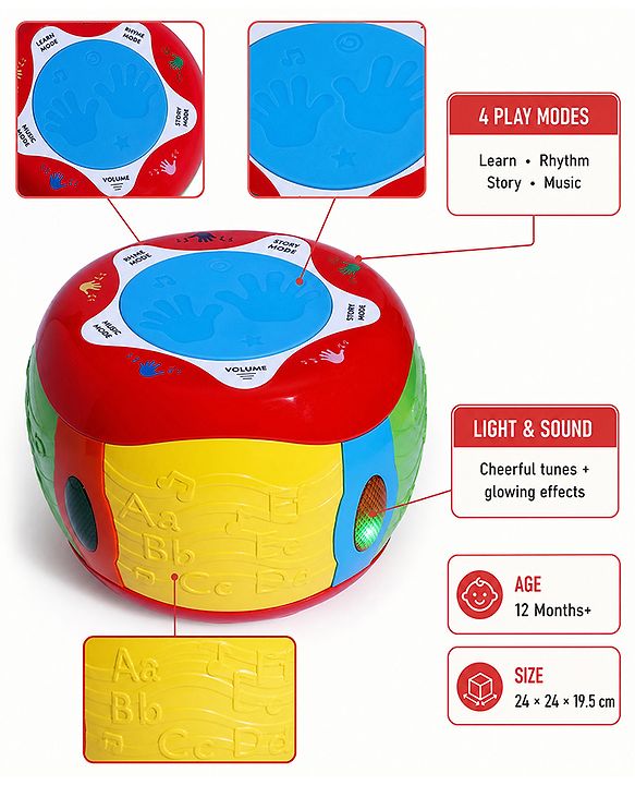 Babyhug Interactive Musical Drum Toy with Lights & Sounds  Fun & Educational| Sensory Play for Babies & Toddlers| Multi-mode Play| Visual & Auditory Skills| BIS Certified| Gifting for Boys & Girls