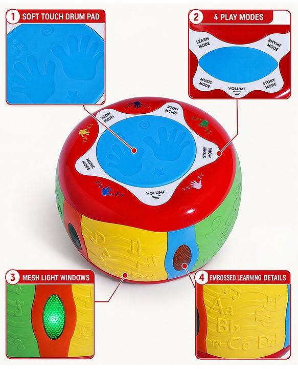 Babyhug Interactive Musical Drum Toy with Lights & Sounds  Fun & Educational| Sensory Play for Babies & Toddlers| Multi-mode Play| Visual & Auditory Skills| BIS Certified| Gifting for Boys & Girls