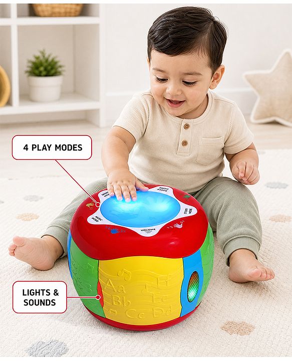Babyhug Interactive Musical Drum Toy with Lights & Sounds  Fun & Educational| Sensory Play for Babies & Toddlers| Multi-mode Play| Visual & Auditory Skills| BIS Certified| Gifting for Boys & Girls