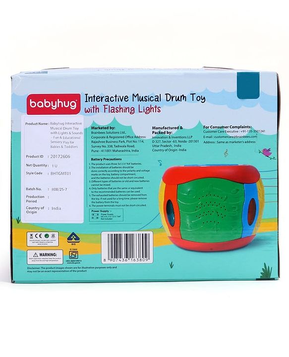 Babyhug Interactive Musical Drum Toy with Lights & Sounds  Fun & Educational| Sensory Play for Babies & Toddlers| Multi-mode Play| Visual & Auditory Skills| BIS Certified| Gifting for Boys & Girls