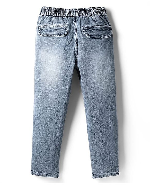 Pine Kids Denim Woven Full Length Washed Jeans with Football Text Print - Light Blue