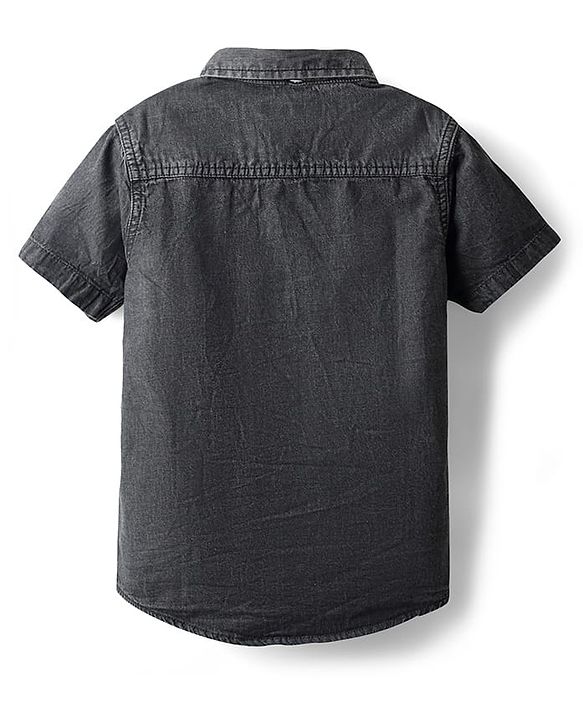 Pine Kids Cotton Woven Front Open Half Sleeves Hooded Shirt With Text Print - Black