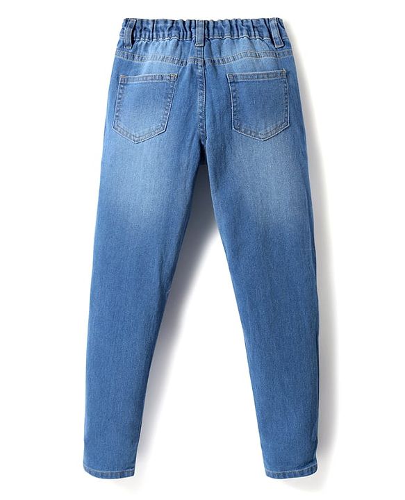 Pine Kids Denim Woven Full Length Washed Jeans With Heart Print - Blue