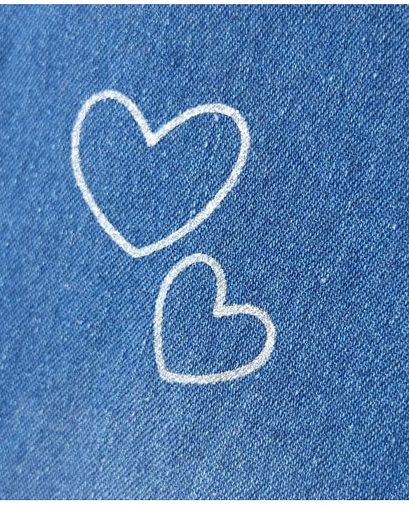Pine Kids Denim Woven Full Length Washed Jeans With Heart Print - Blue