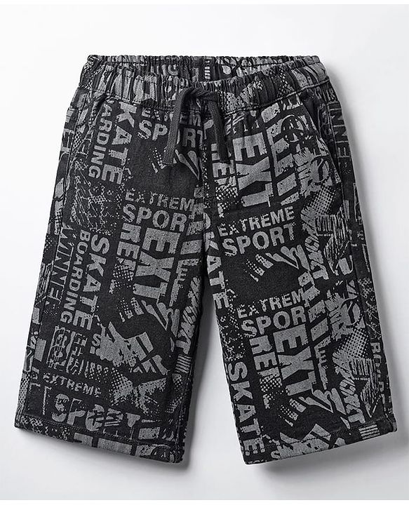 Pine Kids Woven Mid Calf Printed Washed Denim Jeans - Black