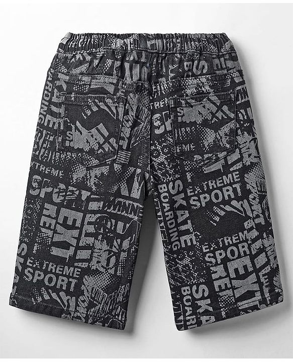 Pine Kids Woven Mid Calf Printed Washed Denim Jeans - Black