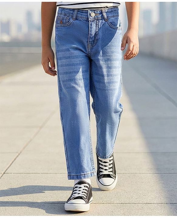 Pine Kids Denim Woven Full Length Washed Jeans - Light Blue