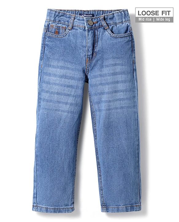 Pine Kids Denim Woven Full Length Washed Jeans - Light Blue