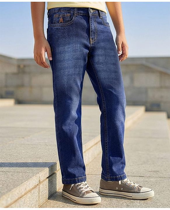 Pine Kids Denim Woven Full Length Washed Jeans - Navy Blue