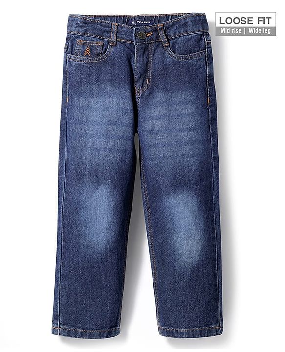 Pine Kids Denim Woven Full Length Washed Jeans - Navy Blue