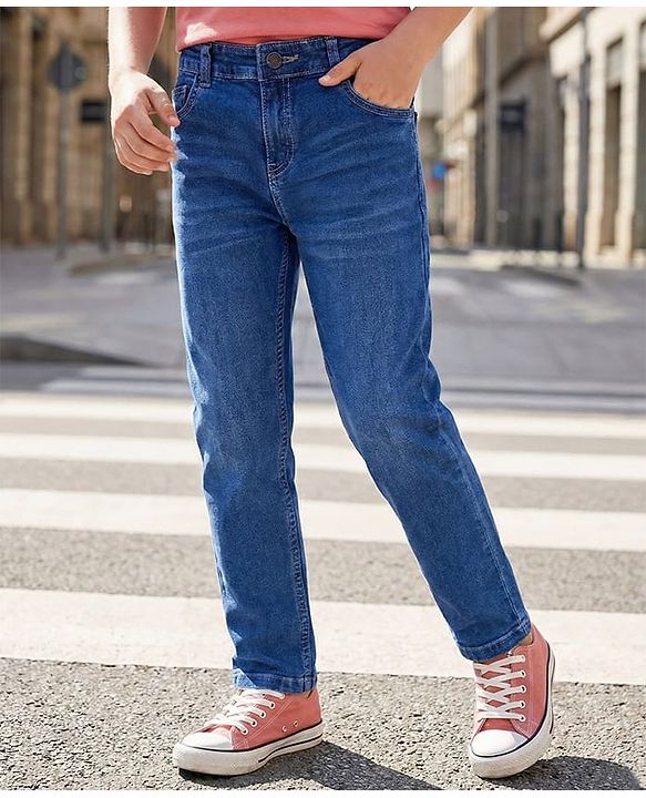 Pine Kids Denim Woven Full Length Washed Jeans - Navy Blue