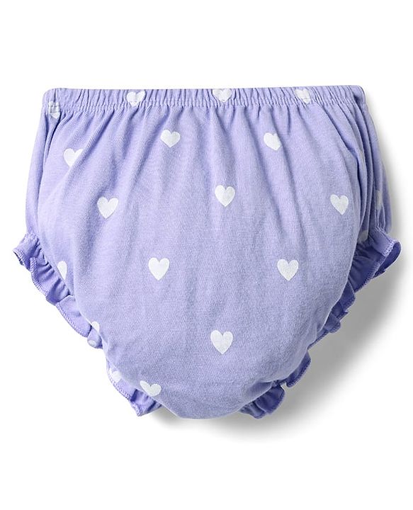 Babyhug Cotton Knit Half Sleeves Bear & Floral Printed Frock With Bloomer & Headband - Purple
