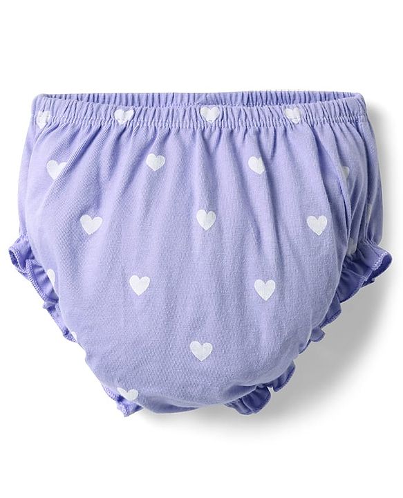 Babyhug Cotton Knit Half Sleeves Bear & Floral Printed Frock With Bloomer & Headband - Purple