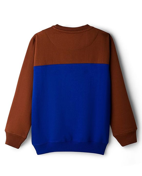 Pine Kids Cotton Knit Full Sleeves Solid Color Pullover Cut & Sew Sweatshirt - Blue & Brown