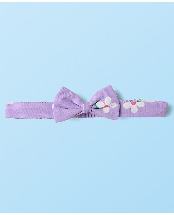 Babyhug Cotton Knit Half Sleeves T-Shirt & Frock With Floral Print & Bow Applique - Purple
