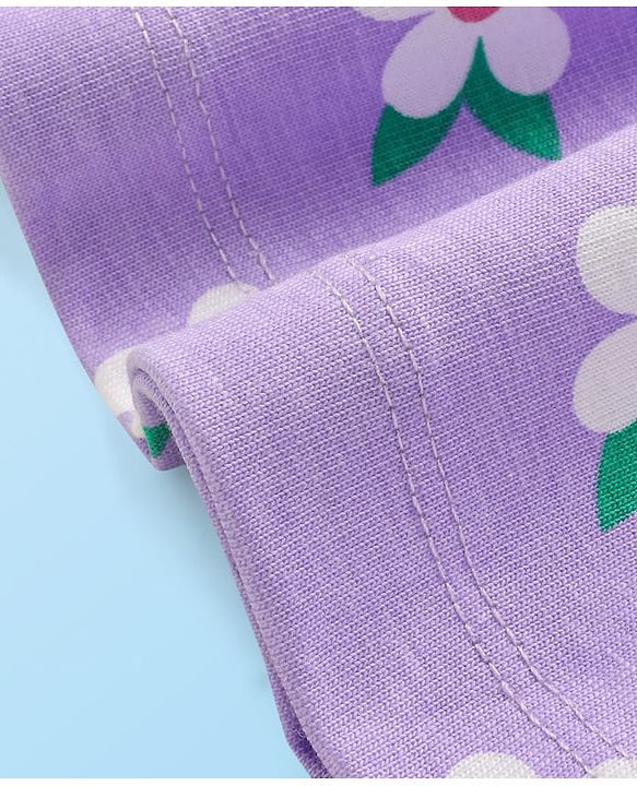 Babyhug Cotton Knit Half Sleeves T-Shirt & Frock With Floral Print & Bow Applique - Purple