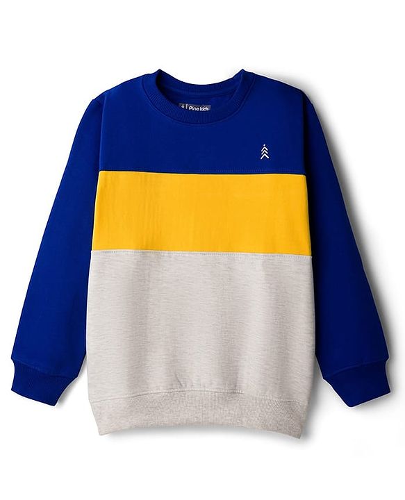 Pine Kids Cotton Knit Full Sleeves Solid Color Pullover Cut & Sew Sweatshirt - Blue & Grey