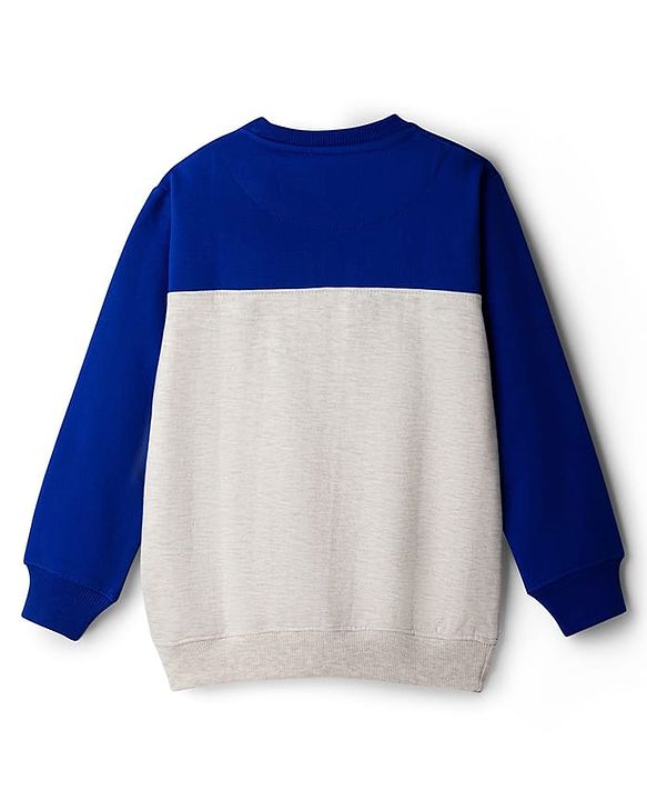 Pine Kids Cotton Knit Full Sleeves Solid Color Pullover Cut & Sew Sweatshirt - Blue & Grey