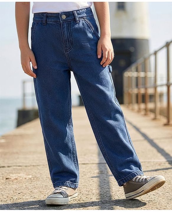 Pine Kids Denim Full Length Washed Jeans - Navy Blue