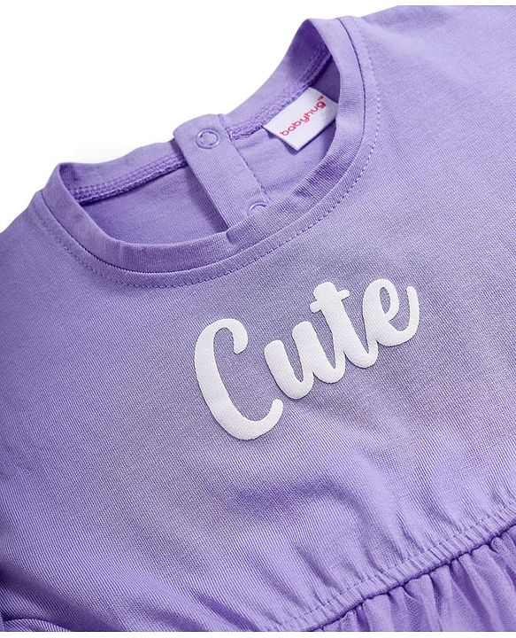 Babyhug Cotton Knit Half Sleeves Frock with Sling Bag & Polka Dot Print - Purple