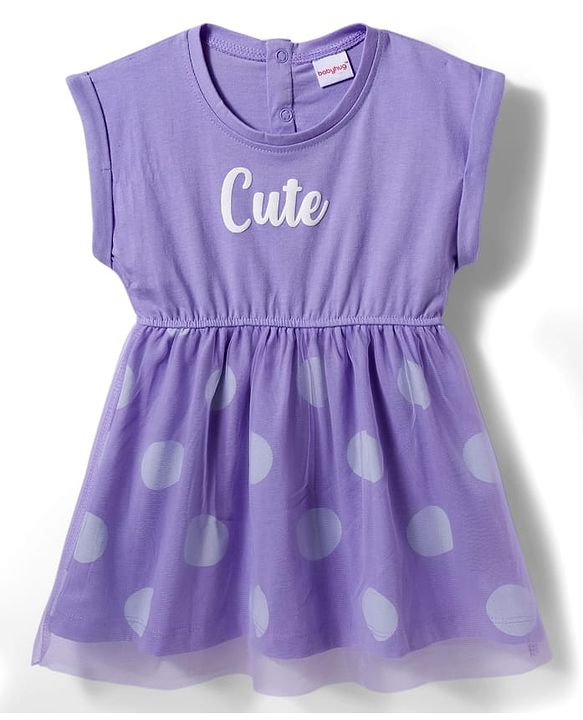 Babyhug Cotton Knit Half Sleeves Frock with Sling Bag & Polka Dot Print - Purple