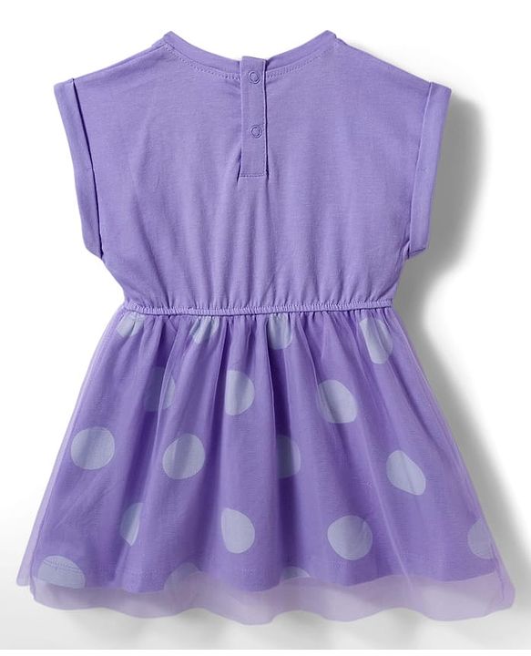Babyhug Cotton Knit Half Sleeves Frock with Sling Bag & Polka Dot Print - Purple