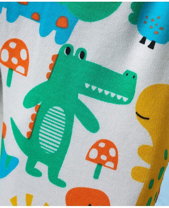 Babyhug Cotton Knit Full Length Diaper Leggings With Stripes & Dino Print Pack Of 3 - Yellow Light Blue & White