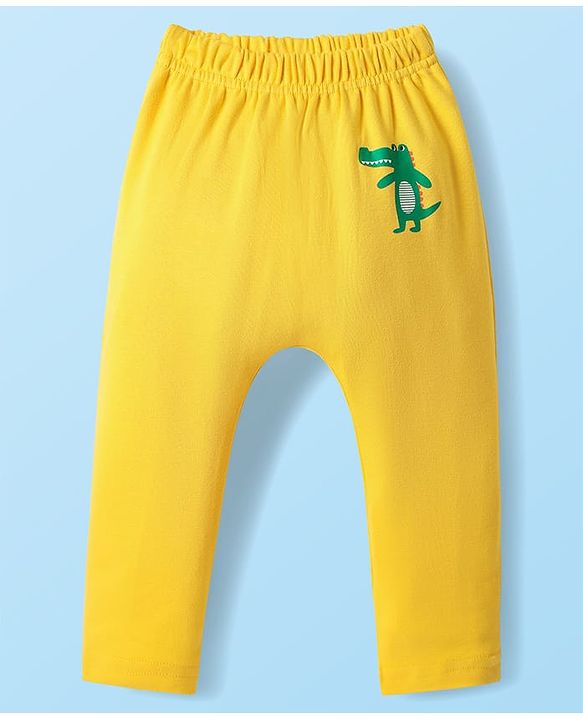 Babyhug Cotton Knit Full Length Diaper Leggings With Stripes & Dino Print Pack Of 3 - Yellow Light Blue & White