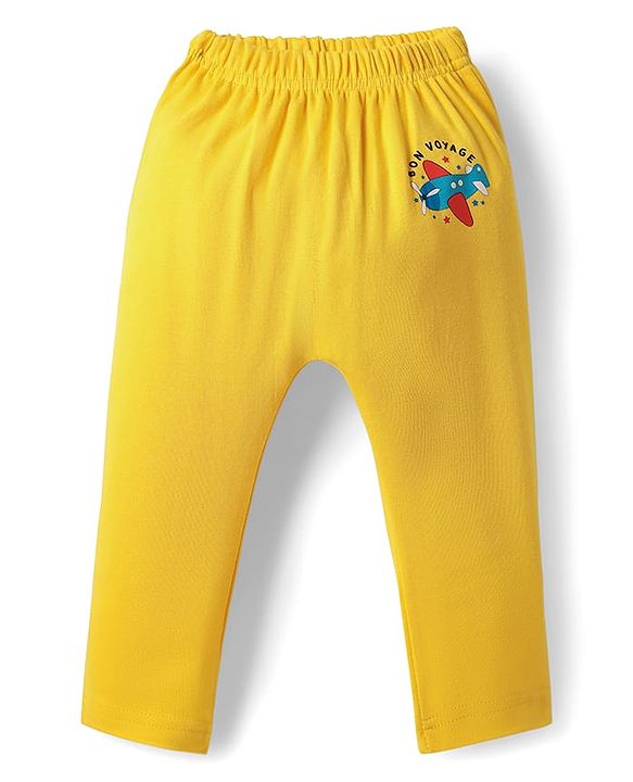 Babyhug Cotton Knit Full Length Diaper Leggings With Stripes & Dino Print Pack Of 3 - Yellow Light Blue & White