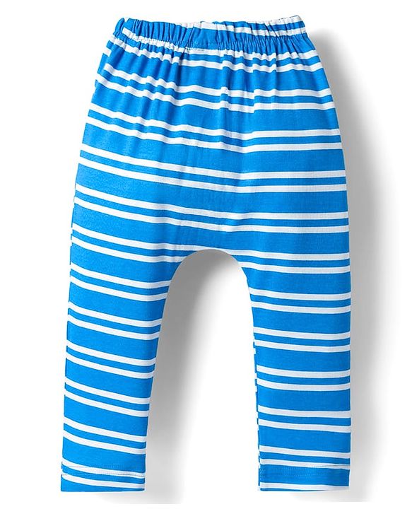 Babyhug Cotton Knit Full Length Diaper Leggings With Stripes & Dino Print Pack Of 3 - Yellow Light Blue & White