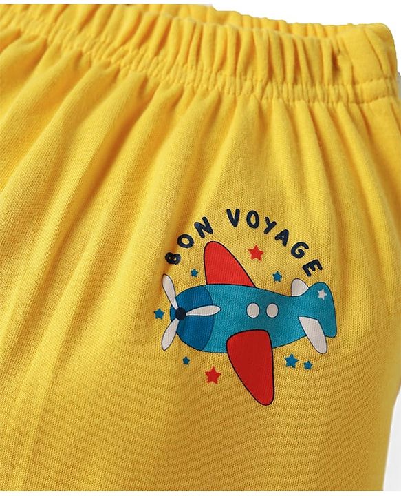 Babyhug Cotton Knit Full Length Diaper Leggings With Stripes & Dino Print Pack Of 3 - Yellow Light Blue & White